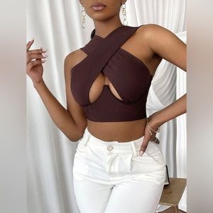 Brown Cross Wrap Crop Top